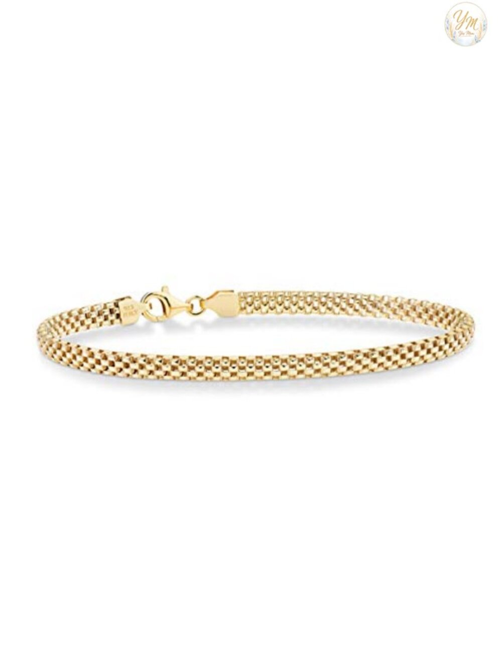 18K Gold Over 925 Sterling Silver Mesh Bracelet 7.5 Inch